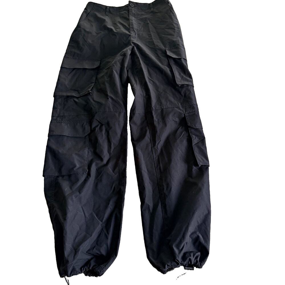 Love Tree Women's Black Parachute Cargo Pants L Cargo Pockets baggy utility NWT